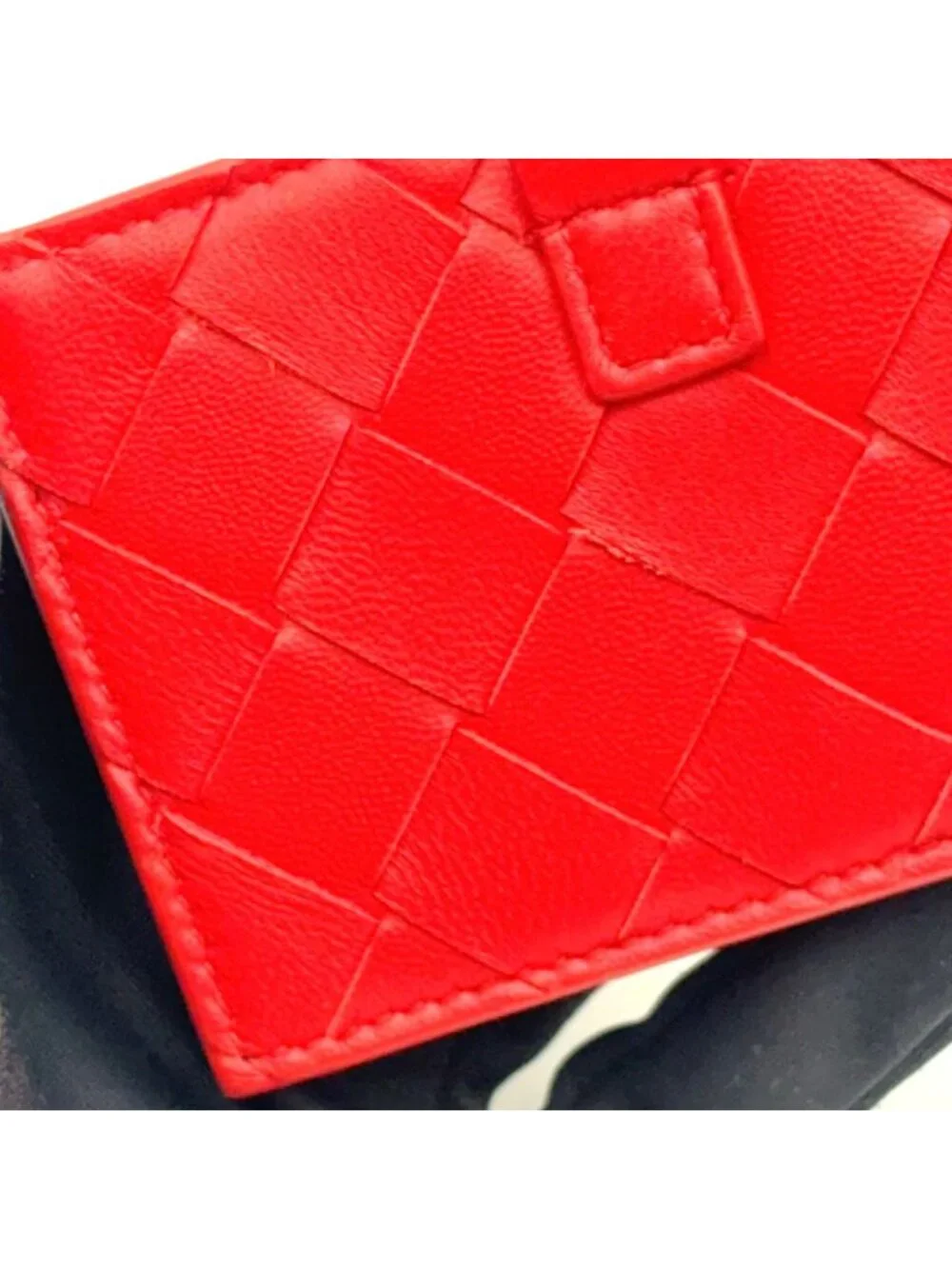 Bottega Veneta Intrecciato Leather Red Card Case Silver